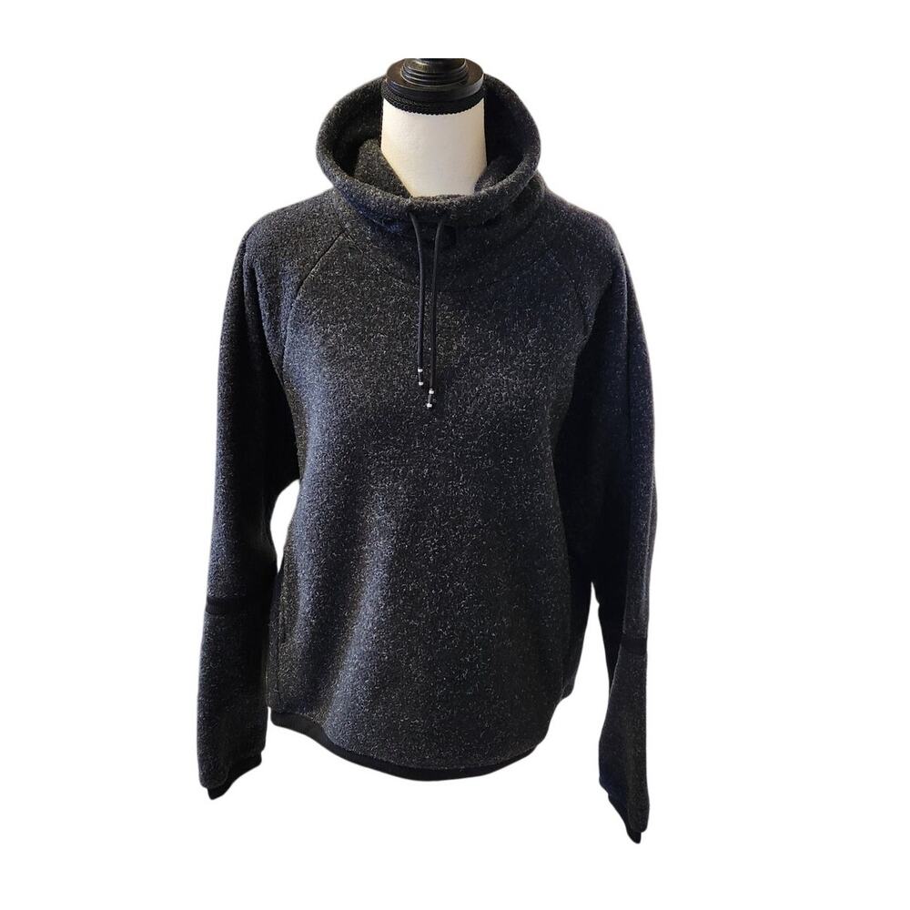 Nike Funnel Neck Fleece Pullover Heathered Black Gray Athletic Sweatshirt Medium